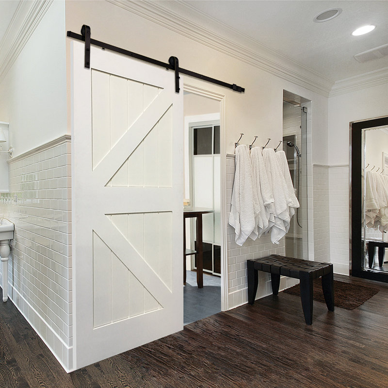 Primed Solid Core Barn Door with Oil-Rubbed Bronze Hardware