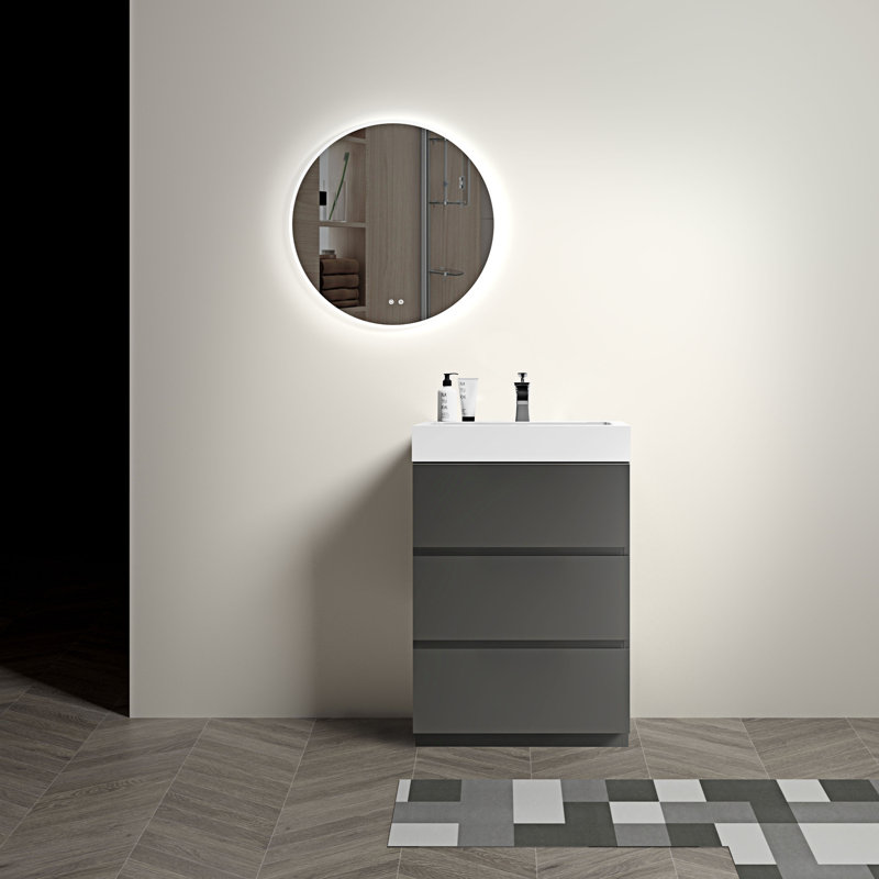 Meuble-lavabo sur pied simple Rosemont, Blanc, gris