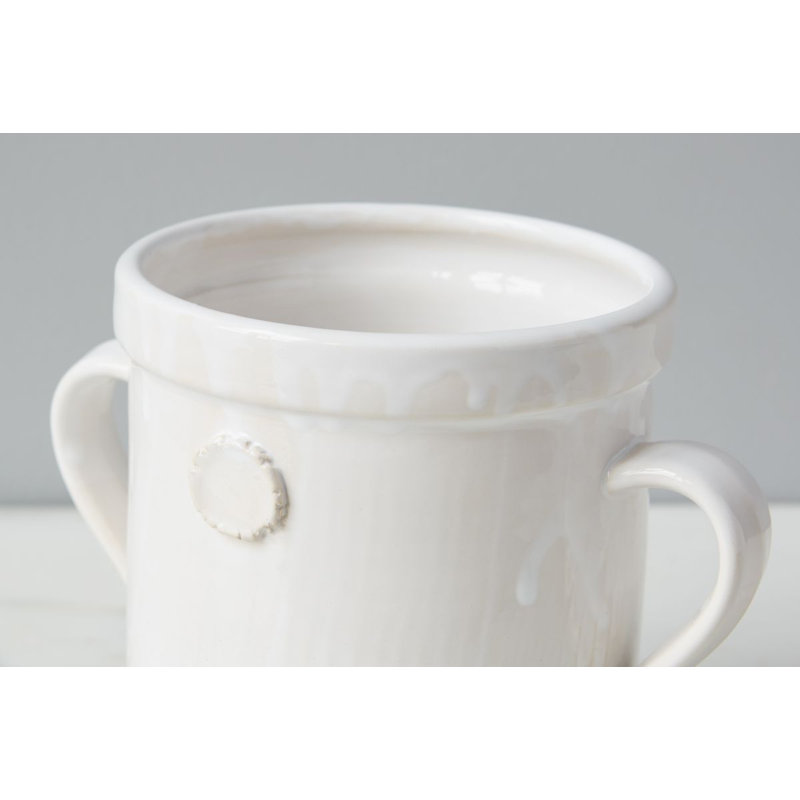 White Handthrown Crock, 7.5"H x 6.5"W x 6.5"D
