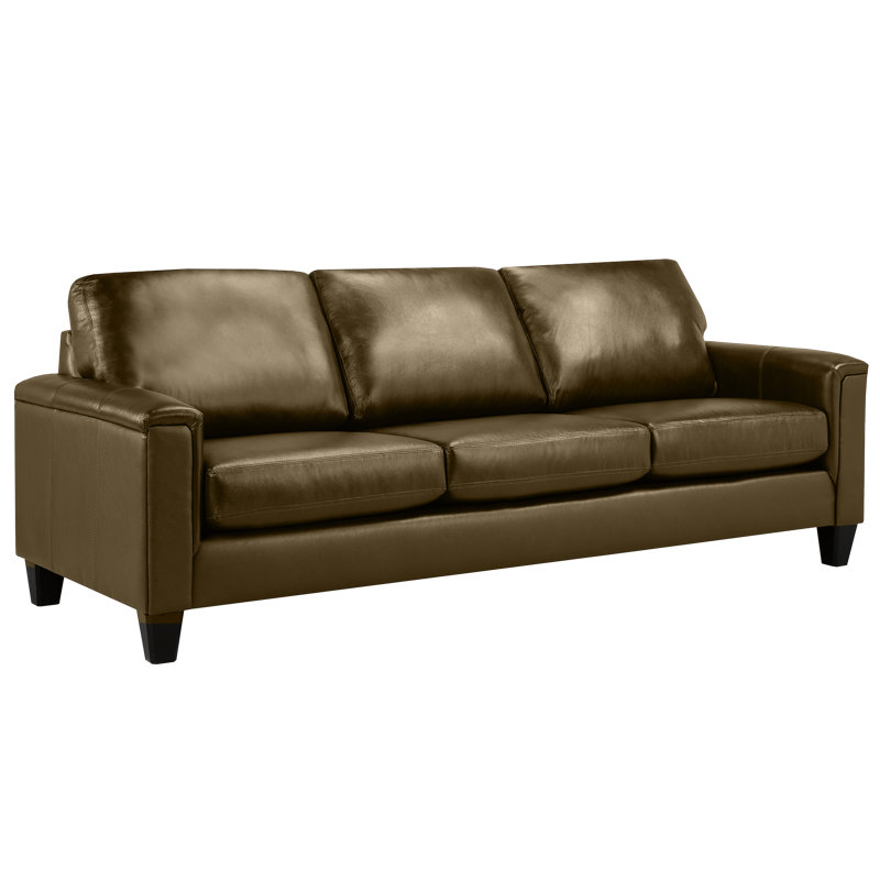 Deboer 89" Genuine Leather Square Arm Sofa, Taupe Leather Match