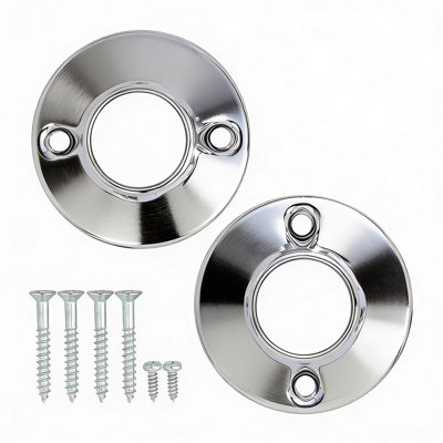 Round Chrome-Plated Shower Curtain Rod Flanges with Screws, Set of 2