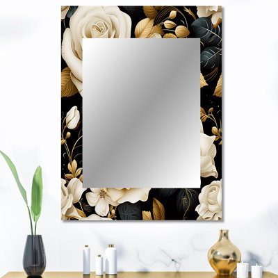 Elegant Beige Rose Harmony - miroir mural décoratif floral, miroir de chalet, impression d'art en métal