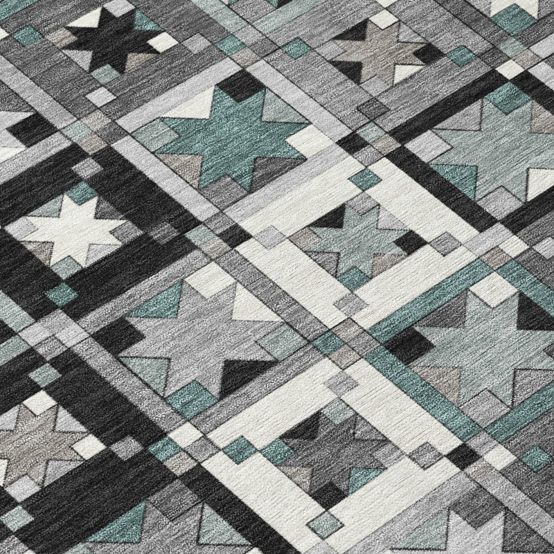 Machine Washable Indoor/Outdoor Chantille ACN2553 Patchwork Rug, Gray, 10' x 14'