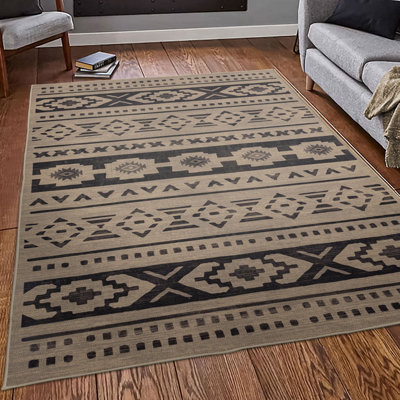  Moroccan Geometric Diamond Design Performance Machine Washable Area Rug Brown Black/Earth