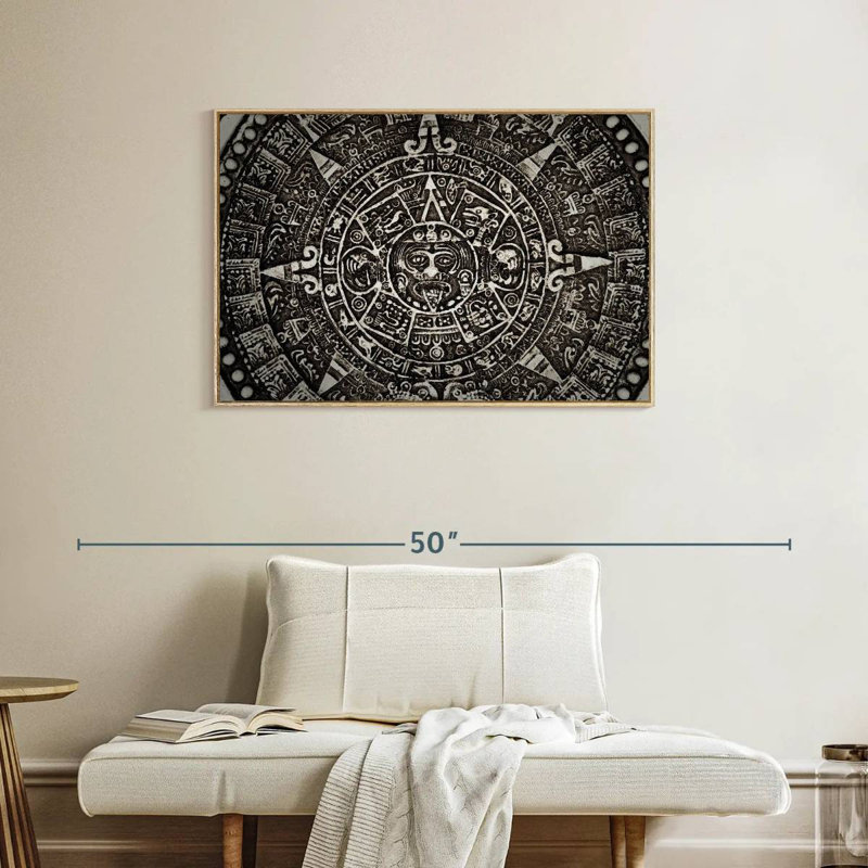 Calendrier maya noir, Cadre flottant en bois naturel, 37 po x 25 po