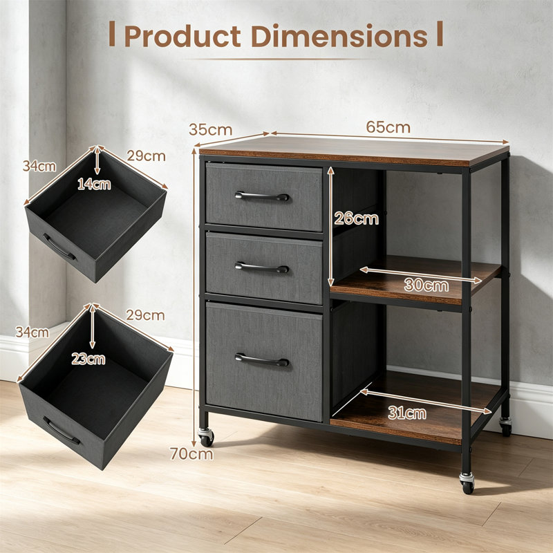 3-Drawer Mobile File Cabinet