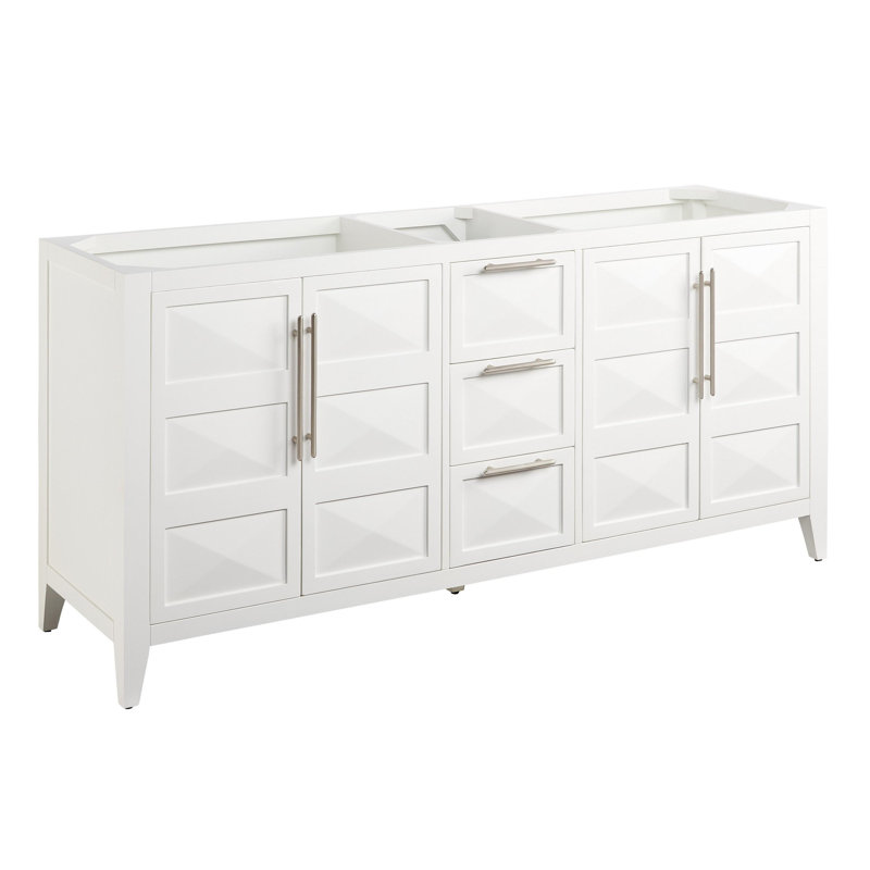 72" Holmesdale Vanity With Undermount Sinks - Widespread, Feathered White Quartz, Bright White, Satin Nickel