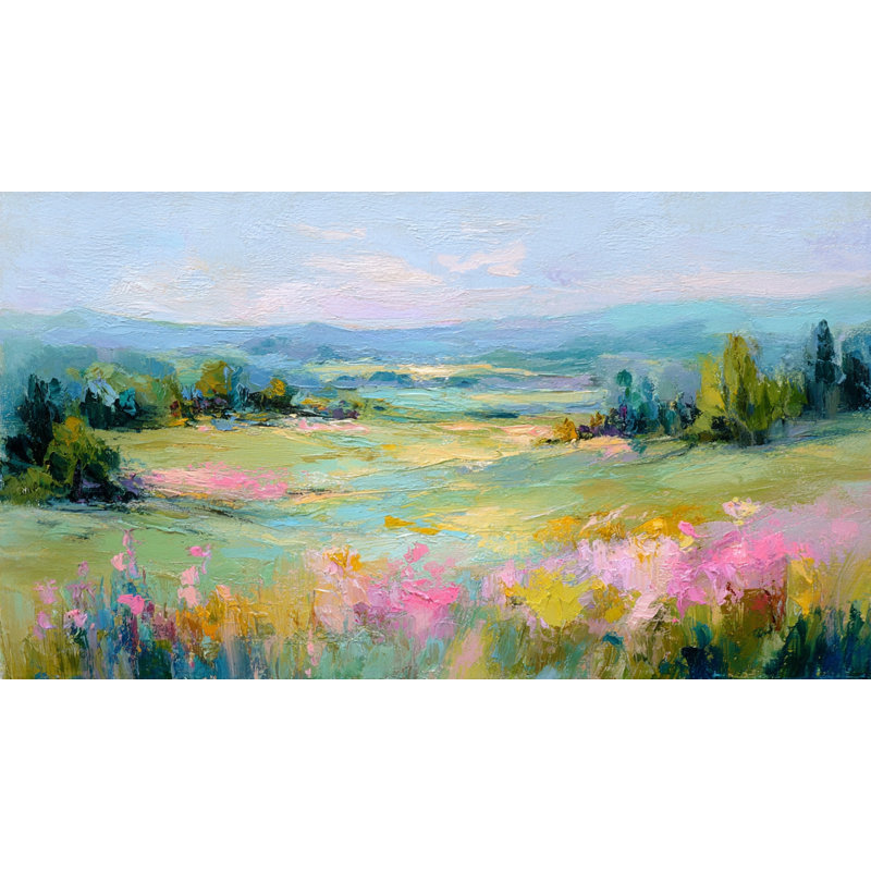 «Soft Pastel Meadow Landscape», art mural sur toile tendue, L 36 po x H 20 po x P 1,5 po