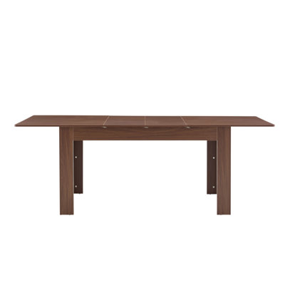 Extendable Rectangular Dining Table, Modern Expandable Kitchen Table with 2 Drop Leaves, Walnut Finish, Space-Saving Dinner Table for Small to Large Family, Dining Room & Living Room
