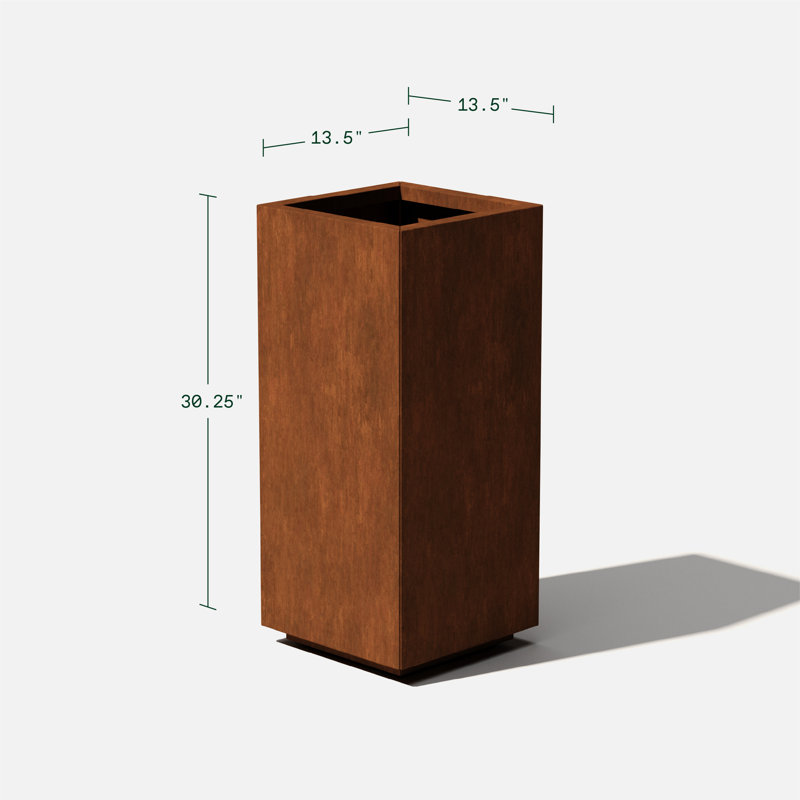 Corten Steel Series Pedestal Planter, 30.25" H x 13.5" W x 13.5" D