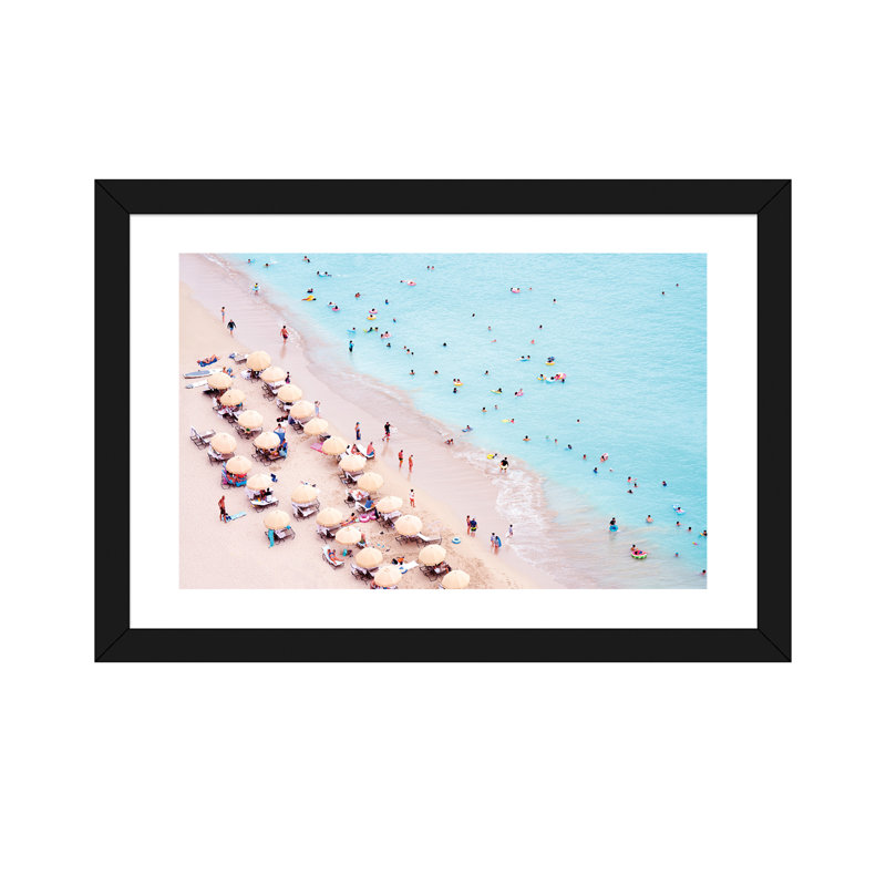 Photographie « waikiki beach », H 16 po x l 24 po x P 1 po, Papier avec cadre noir