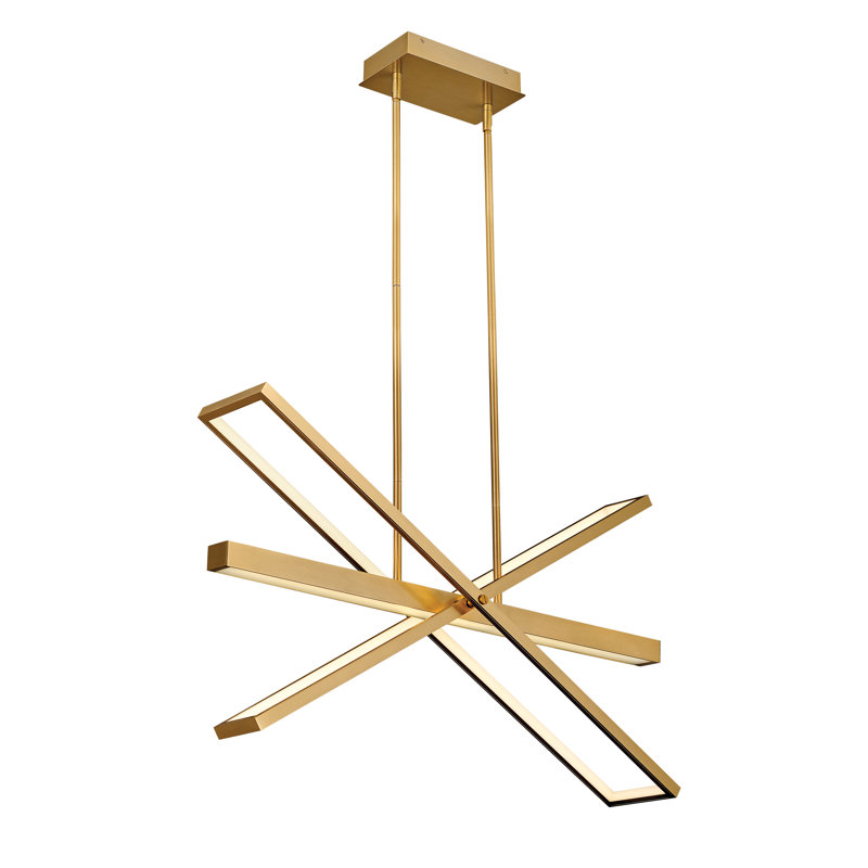 Tangent 36" Adjustable Integrated LED Linear Chandelier, Lacquered Brass
