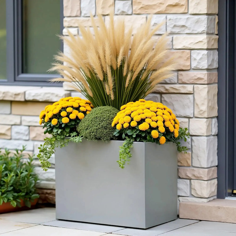 Frostproof, Concrete Effect Garden Planter Pot with Drainage Holes, 40cm H x 50cm W x 20cm D, Grey