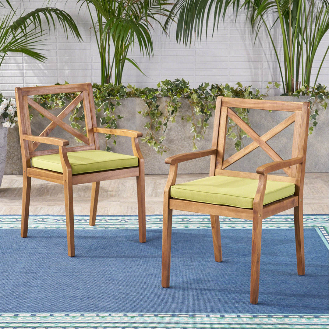 Bevelyn Wood Outdoor Dining Armchair with Cushion (Set of 2) Winston Porter Cushion 