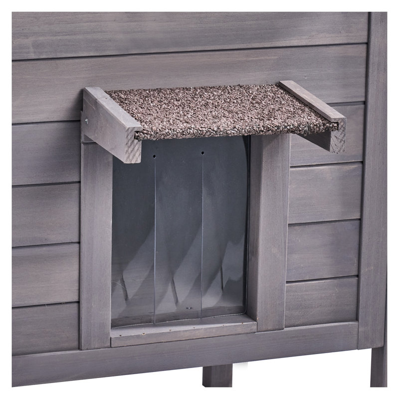 Abri pour chat extérieur en bois avec toit et volets de porte en PVC