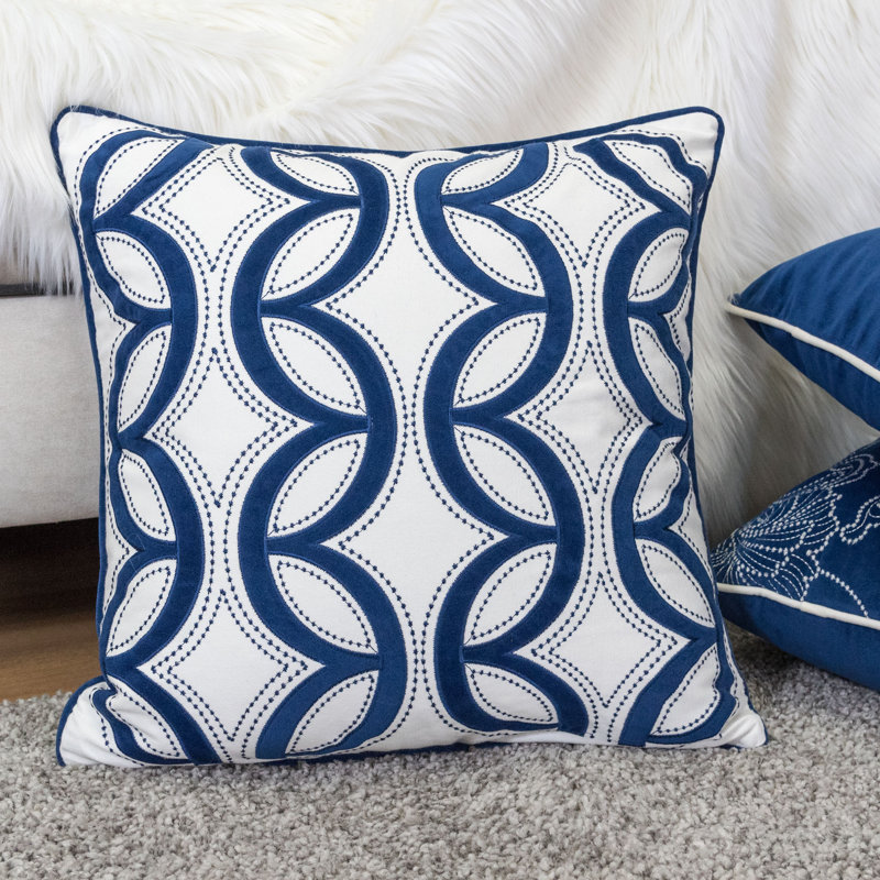  Woven Cotton Throw Pillow, Blue