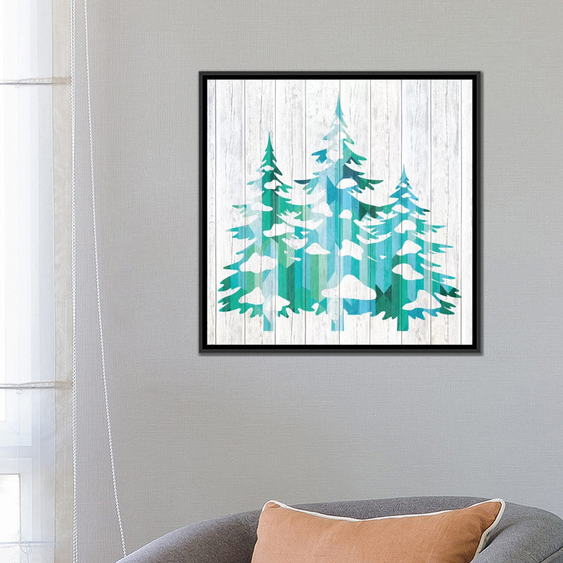 " Snowfall Pines " by 5by5collective, 26" H x 26" W x 1.5" D, Black Framed Canvas, No Matte