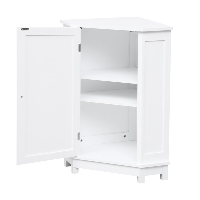 Armoire de salle de bain blanche triangulaire avec deux tablettes réglables pour garde-manger et couloir, Blanc