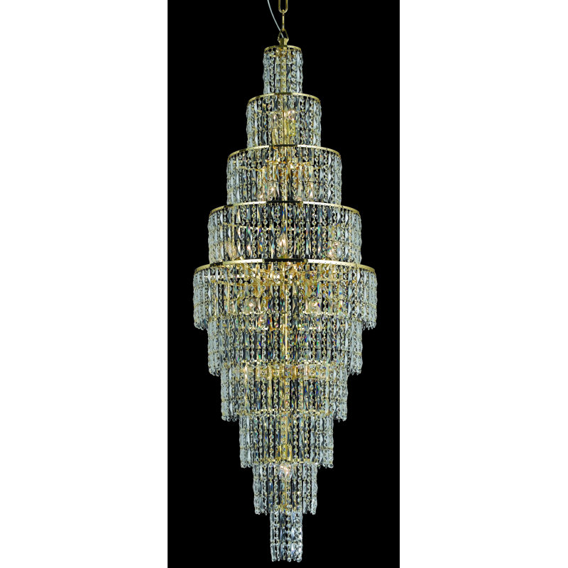 24 - Light Crystal Chandelier, Gold, 175cm H x 60cm W x 60cm D