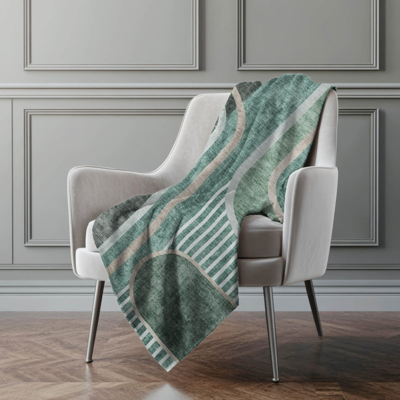 Jeté Art déco en sherpa Addison, Émeraude géométrique 1