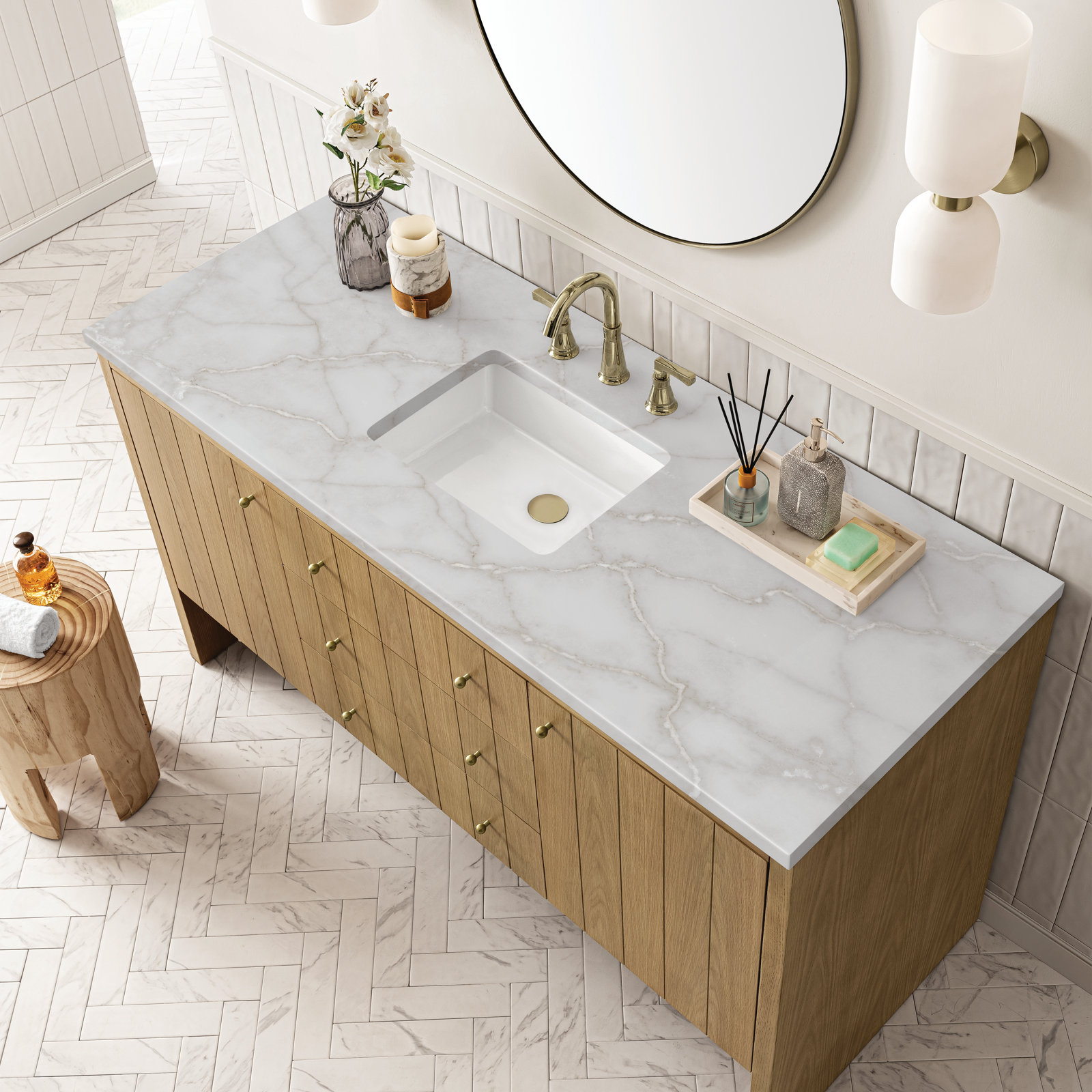 Hudson 60" Single Bathroom Vanity, Victorian Silver, Light Natural Oak