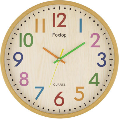 14 Inch Kids Wall Clock Silent Non-Ticking Battery Operated Colourful Childrens Wall Clock For Classroom Playroom Nursery Bedrooms Kids Room School