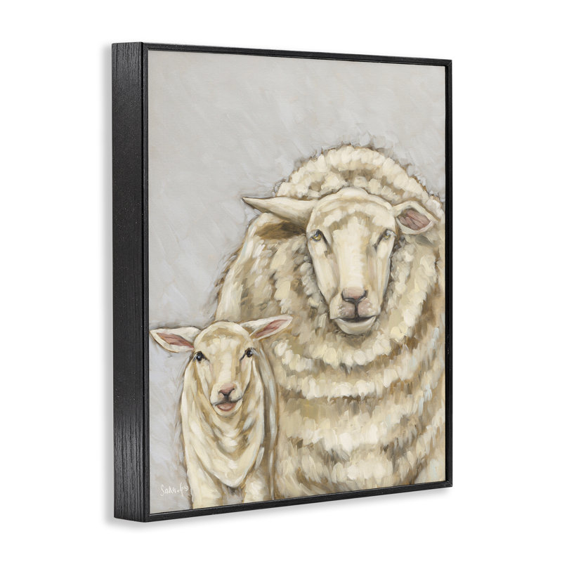 «Neutral Sheep & Lamb Art» par Sara G. Designs, Giclée encadrée noir minuit, H 14 po x l 11 po