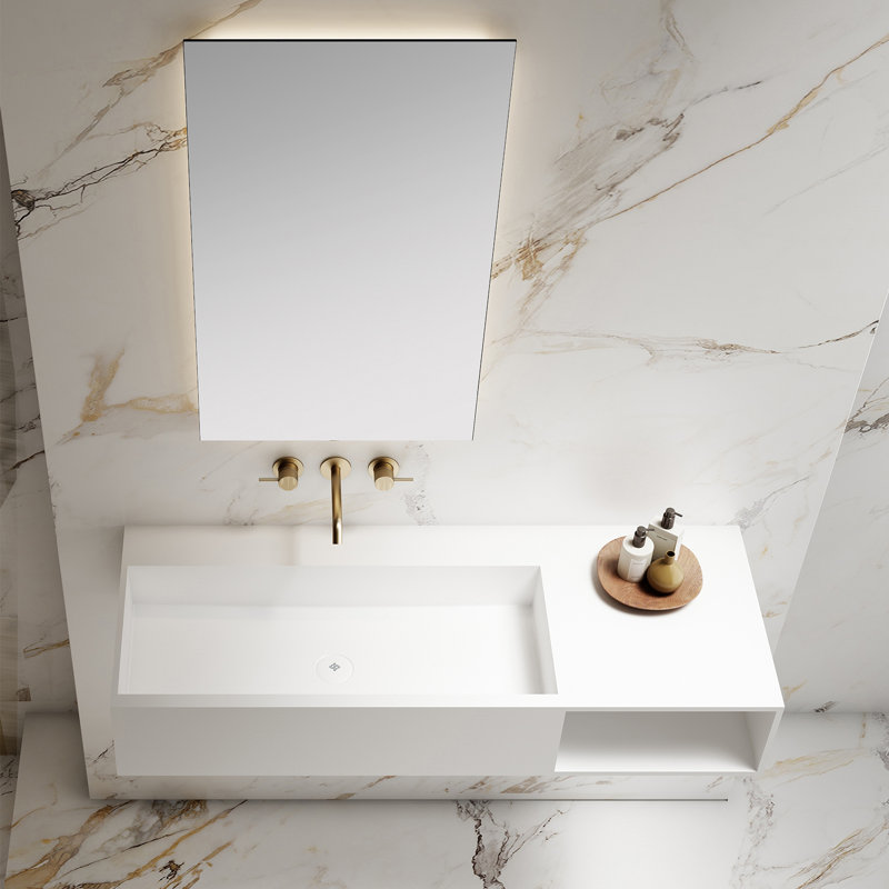Lavabo de salle de bain mural moderne 47 po - Meuble-lavabo flottant à surface solide pour salle de bain principale
