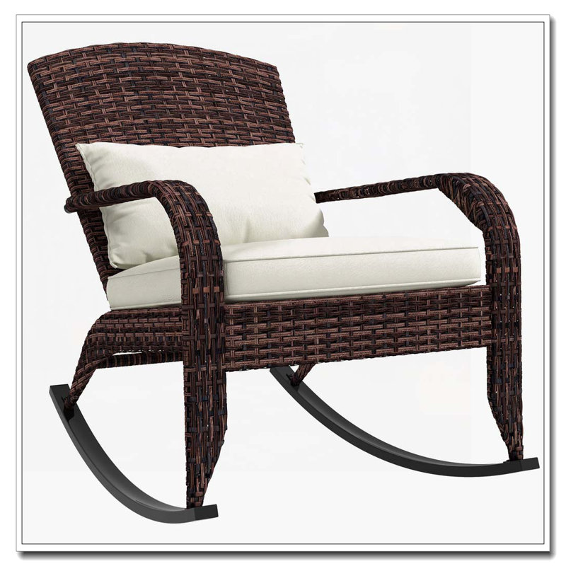 Chaise berçante d'extérieur en osier et rotin, Blanc, crème, Brun