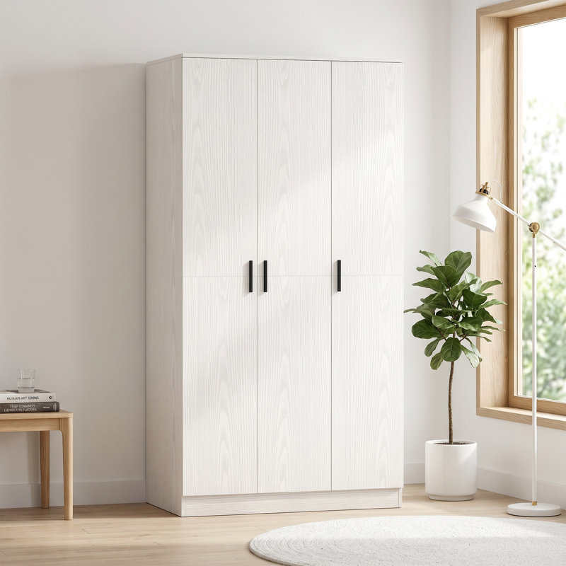 Wardrobe Closet, 70" Wardrobe Cabinet with Hanging Rod, White