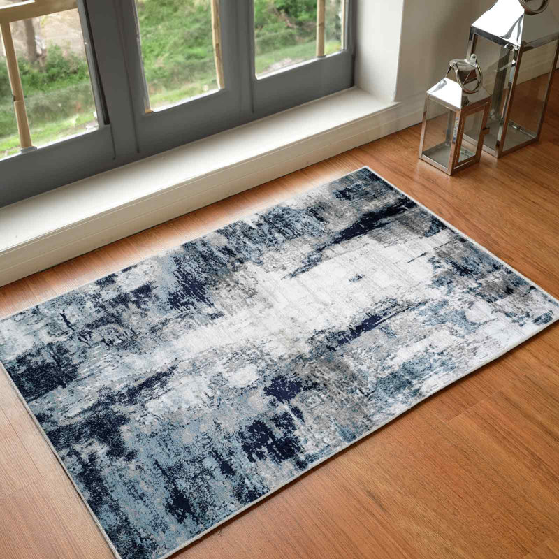 Abstract Area Rug, Rectangle 60 x 91 cm, Black/Grey
