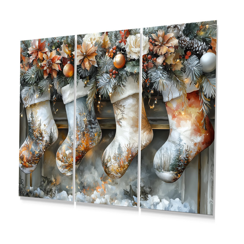 Bas de Noël orange I - ensemble d'art mural de Noël, Métal métal, H 32 po x l 48 po x P 1 po