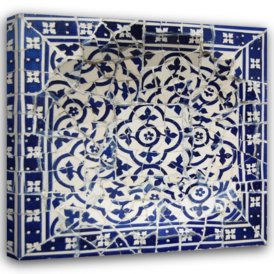 ArtDirect GST Gallery Wrapped Canvas Art Titled: Gaudi Mosaic Blue and White