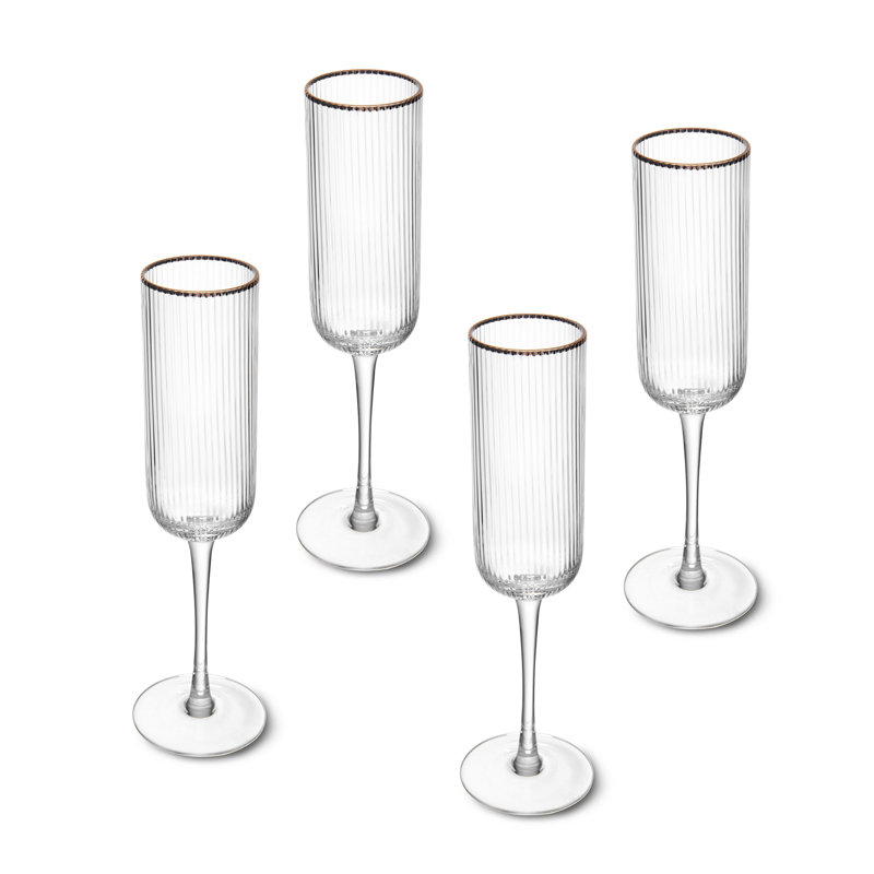 Mikasa Sorrento Ridged Crystal Champagne Flute Glasses, 200ml
