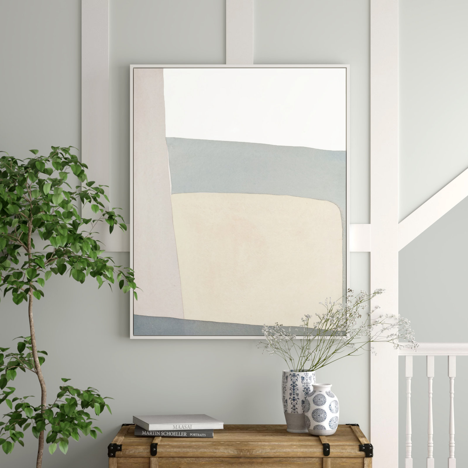 Simple Grey Painting by Julia Balfour, 50" H x 40" W x 1.4" D, White Framed Canvas