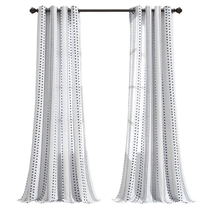 Panneaux de rideaux semi-transparents, Bleu marine / blanc, L 52 po x L 84 po