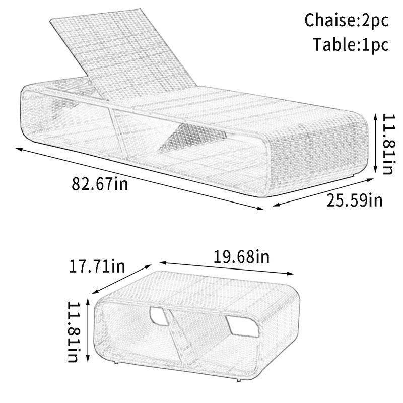 Outdoor Pool Lounge Chair With PE Wicker Outdoor Wicker Chaise Lounge Set with Table