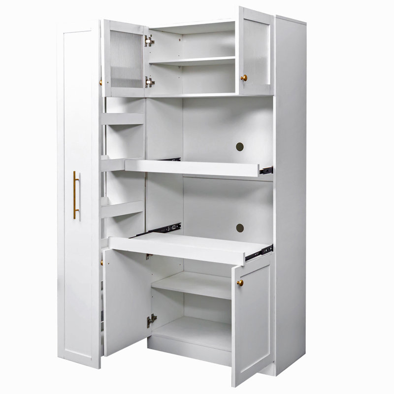 Multi-Layer Pull-Out Kitchen Storage Rack With 4 Doors, White