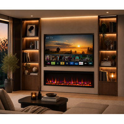 CASTELLO FLAMME Stainless Steel Recessed Wall Mounted Electric Fireplace Insert