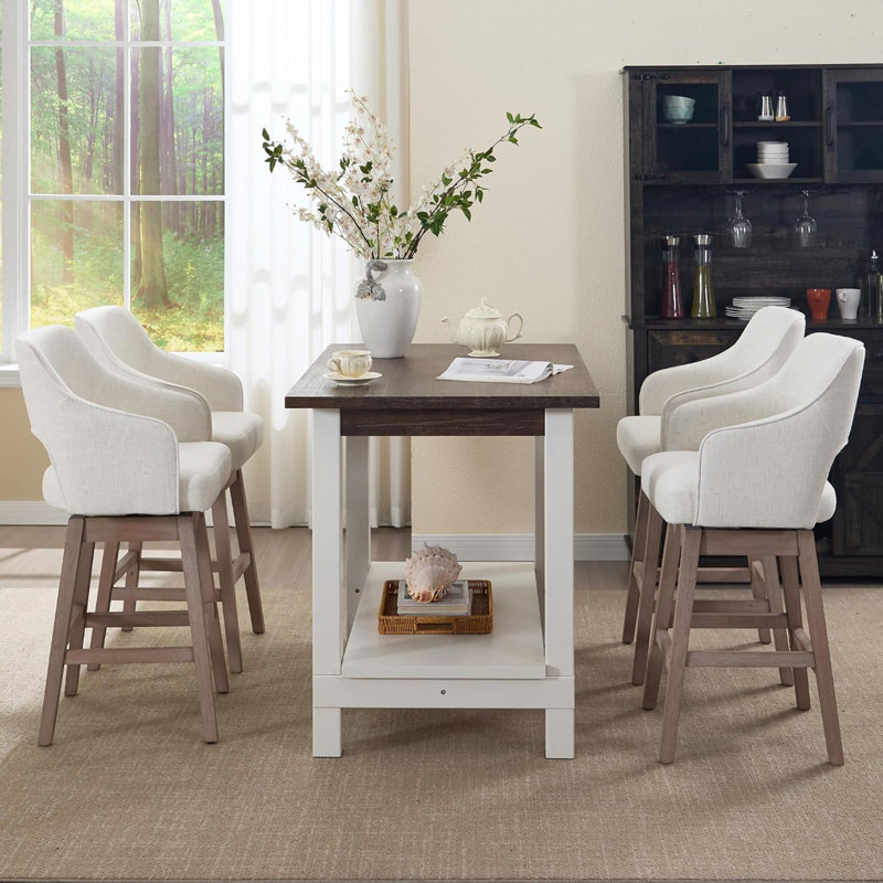 Solid Wood Counter-Height Dining Table, 47.5" Small Kitchen Table, White/Brown Brush