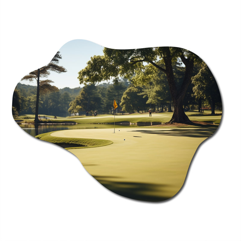 «Golf Putting Green Tranquility IV», impression murale en métal asymétrique «Golf», H 27 po x l 35 po x P 1 po