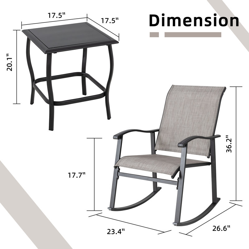 Armyn 2-Person Outdoor Patio Rocking Set, Gray