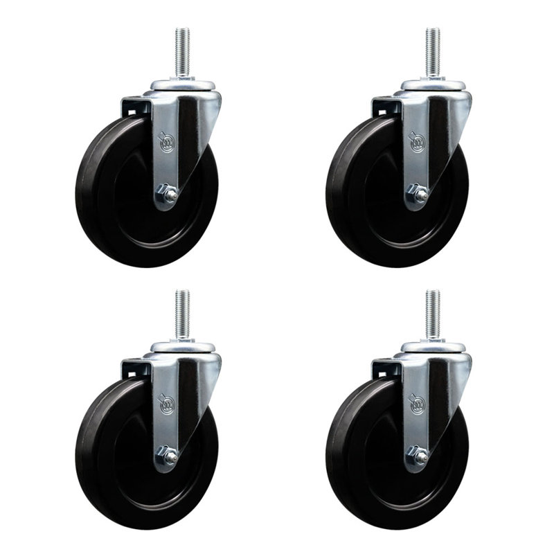 Ensemble de roulettes à tige filetée en caoutchouc pivotant 5/8 po 2 freins SCC