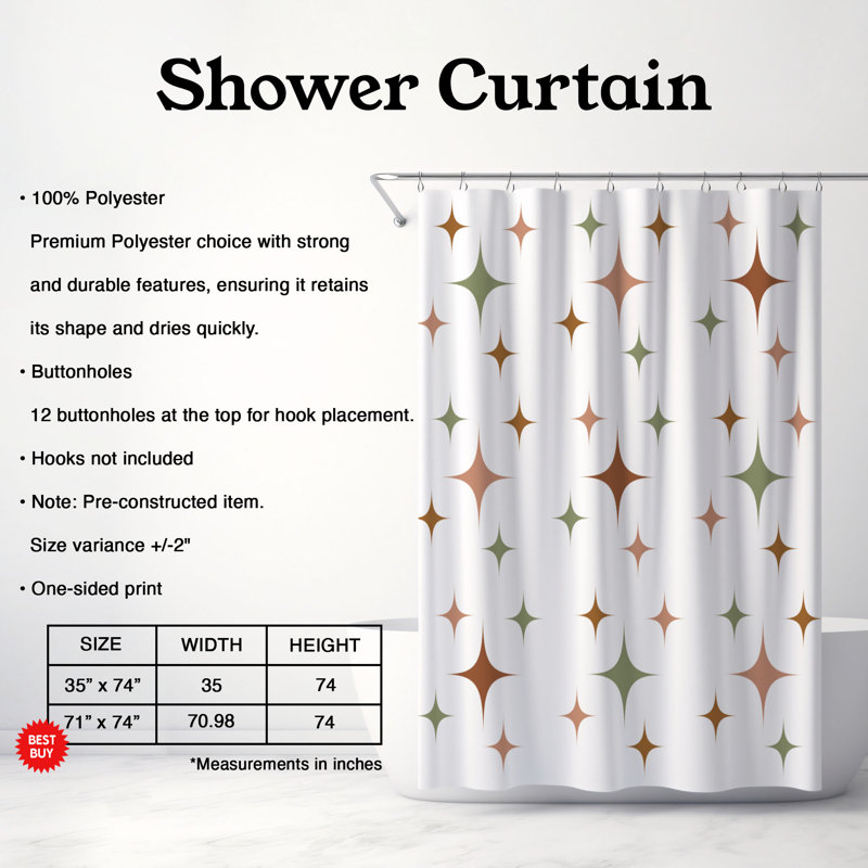 Motif bohémien - Rideau de douche standard 1 pièce, H 74 po x l 71 po