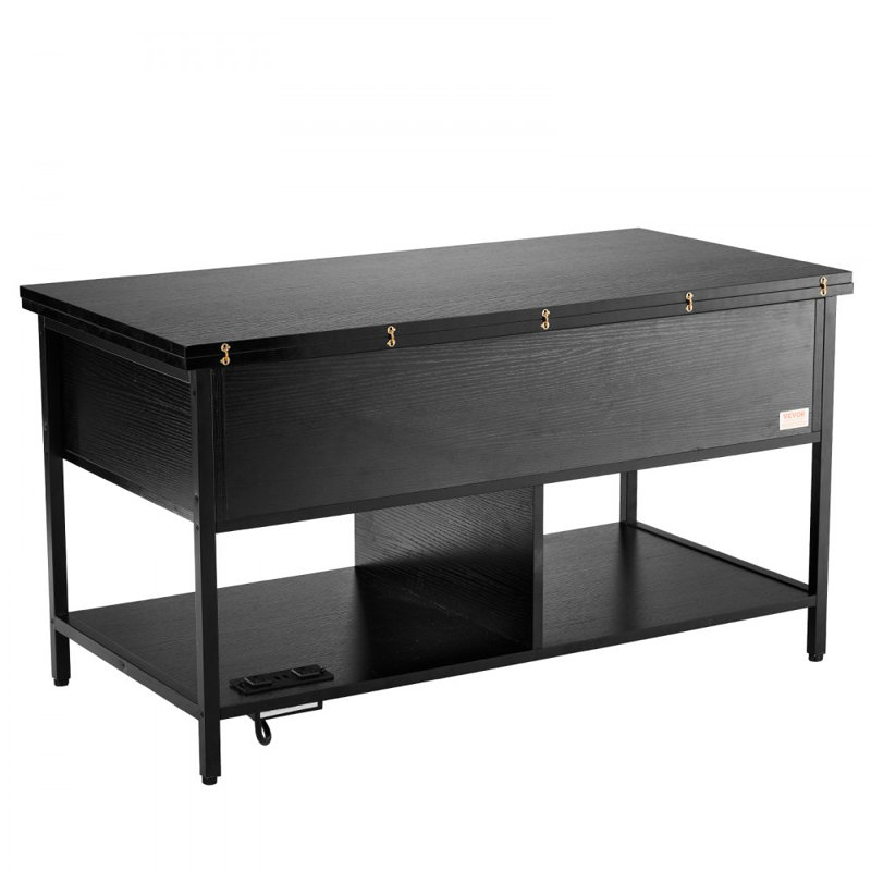 Table basse Lift Up, table basse rectangulaire de 39,4 po avec tiroirs de rangement, table basse avec station de charge et lumière USB et DEL, compartiments cachés et tablette ouverte pour le salon, la maison, le bureau, noir