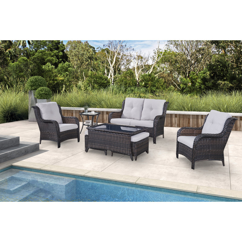 Ensemble de conversation canapé avec coussins 7 pièces Bonia, Beige, Brun
