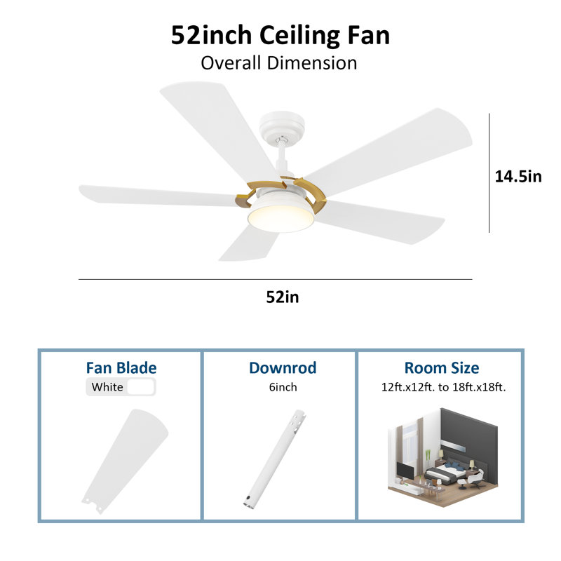 Amonnie 52'' Ceiling Fan with LED Lights, White