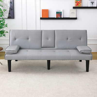 Le canapé-lit multifonctionnel en PVC gris clair de 67 po, avec un design pliable et porte-gobelet, le rend extrêmement pratique pour transformer le salon en chambre d'amis