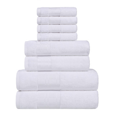 Mikira Larissa Cotton Medium Weight Geometric Border 8 Piece Assorted Towel Set