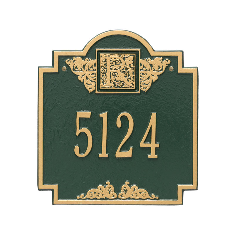 Plaque d'adresse murale monogramme à 1 ligne, Vert et or, Oui